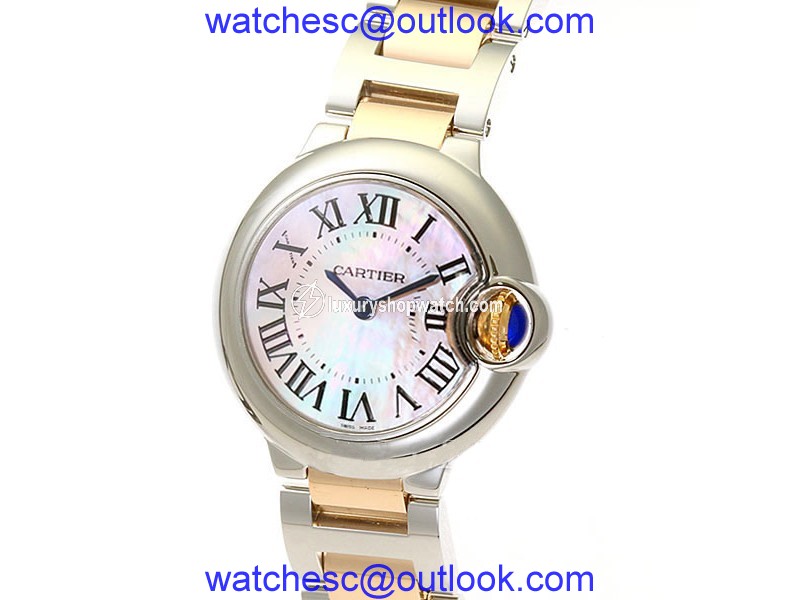 Cartier Ballon Bleu W6920034 Stainless Steel & Pink Gold Pink Pearl Dial 28mm Womens Watch Cartier"