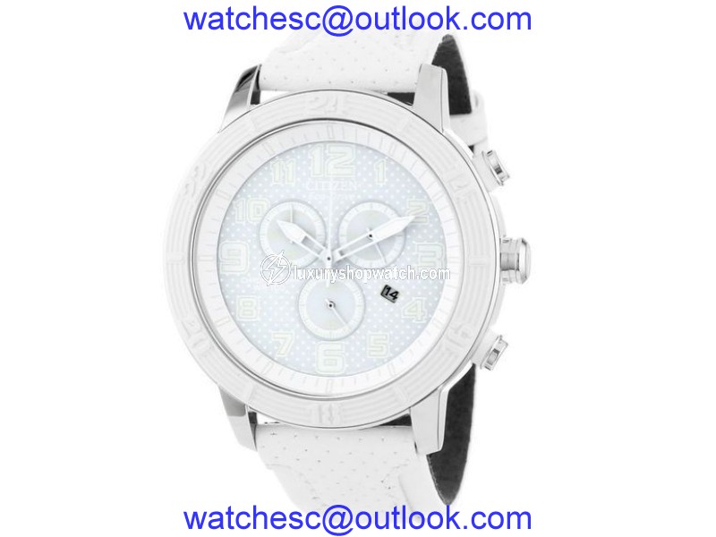 Citizen AT2200-04A Stainless Steel & White Leather Band 46mm Unisex Watch Citizen