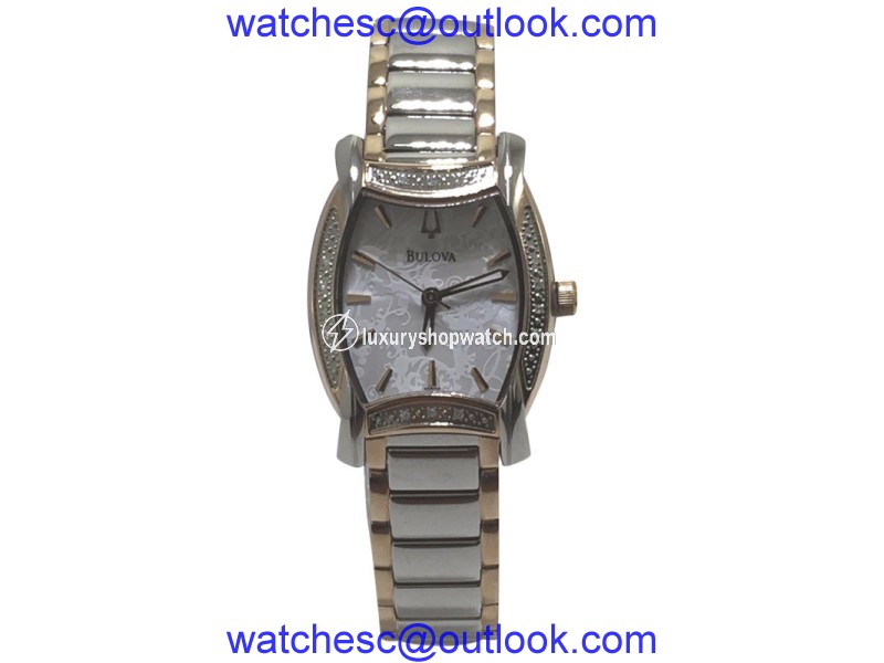 Bulova 98R138 Stainless Steel & Gold Tone White Dial 26mm Womens Watch Bulova