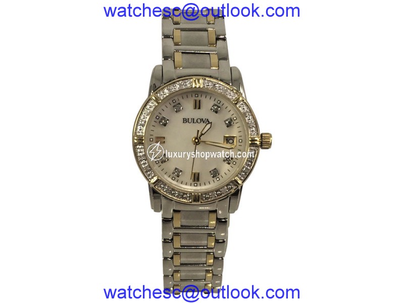 Bulova 98R107 Stainless Steel Yellow Gold Mother of Pearl Dial 26mm Womens Watch| Bulova