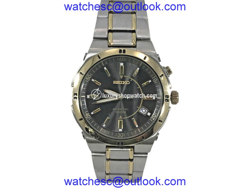 Seiko SKA348 Two Tone Stainless Steel Black Kinetic Dial 40mm Mens Watch Seiko