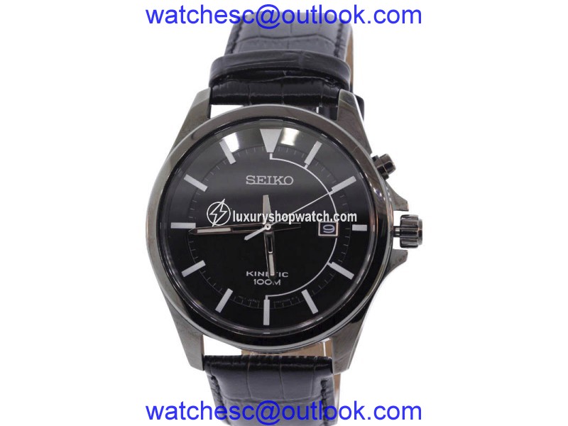 Seiko Core SKA583 Stainless Steel Kinetic Black Leather Strap and Dial 43mm Mens Watch Seiko