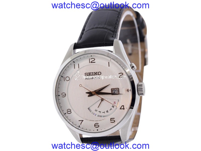 Seiko Core SRN049 Kinetic Black Genuine Leather Strap White Dial 42mm Mens Watch Seiko