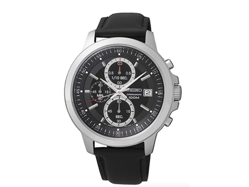 Seiko SKS445P2 Stainless Steel / Leather with Black Dial Quartz 44mm Mens Watch Seiko