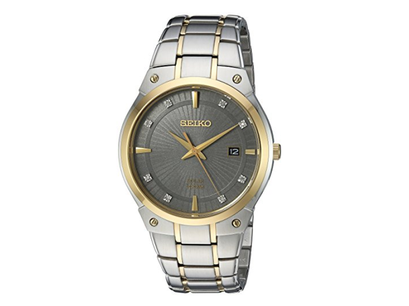 Seiko SNE430 Two Tone Stainless Steel Gray Diamond Dial Quartz 41mm Mens Watch| Seiko