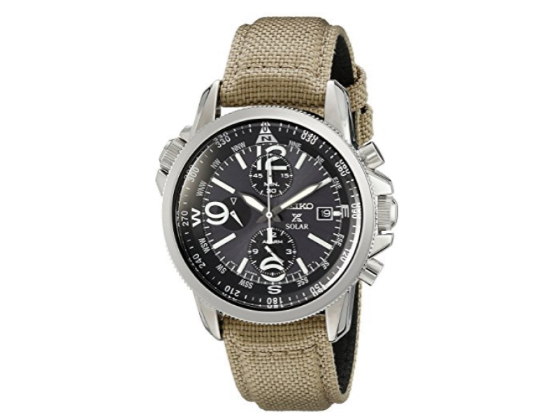 Seiko SSC293 Stainless Steel & Nylon Strap Black Dial Quartz 42mm Men's Watch Seiko