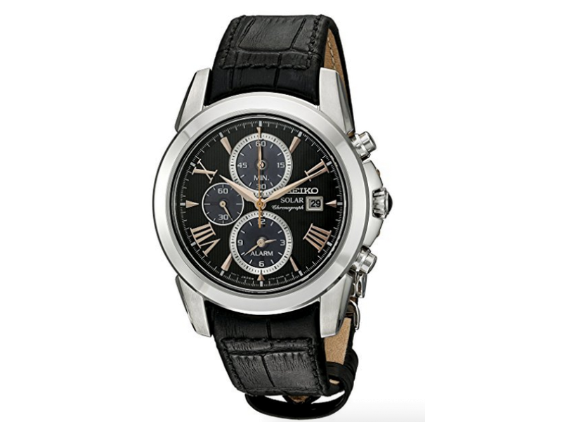 Seiko SSC379 Stainless Steel / Leather with Grey Dial Quartz 42mm Mens Watch Seiko