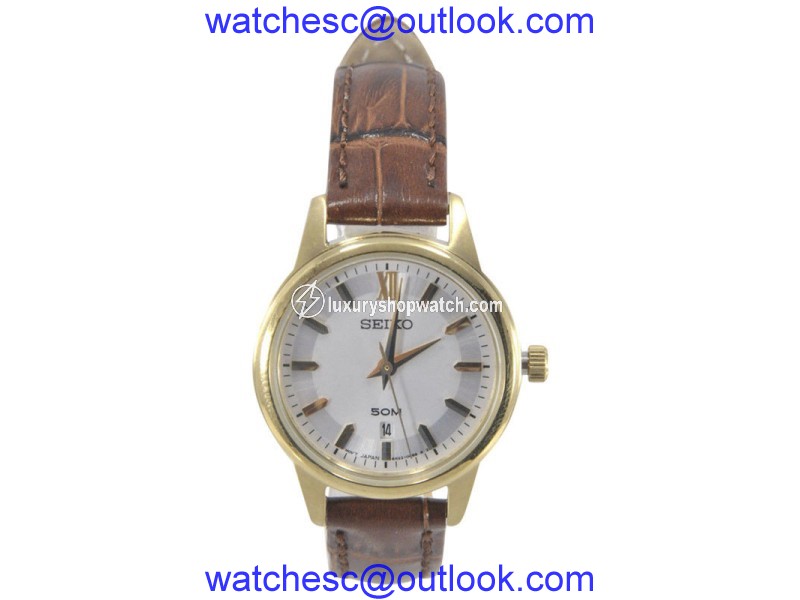 Seiko SUR880 Gold Tone Stainless Steel & Silver Dial 28mm Womens Watch Seiko