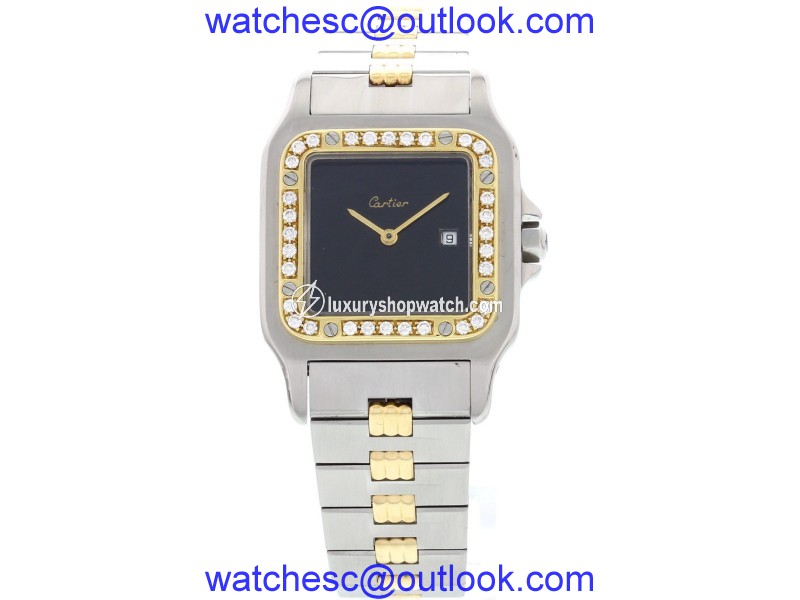 Cartier Santos 18K Yellow Gold & Stainless Steel Automatic Mens Watch Cartier
