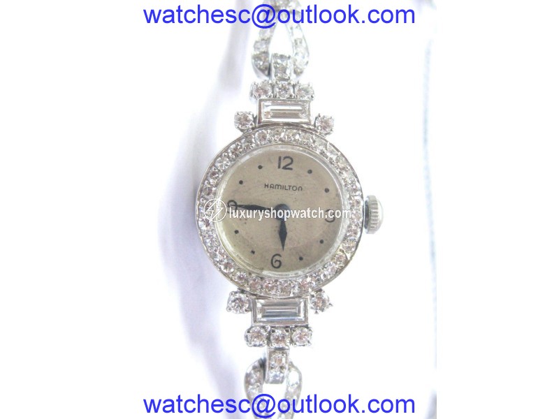 Hamilton Round & Baguette 4.00Ct Diamond Platinum Vintage Watch Hamilton