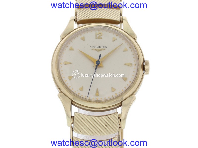 Longines Wittnauer 14K Yellow Gold White Dial Manual Vintage 34mm Mens Watch Longines