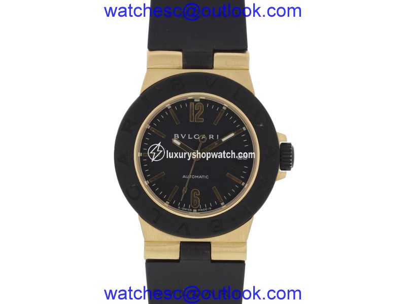 Bulgari Diagono AL32G 18K Yellow Gold & Rubber Automatic 32mm Unisex Watch Bulgari