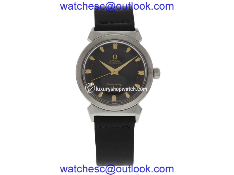 Omega Seamaster Stainless Steel & Leather Automatic Vintage 34mm Mens Watch Omega