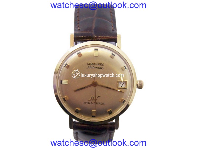 Longines Ultra-Chron 18K Yellow Gold Automatic Vintage 34.5mm Mens Watch Longines
