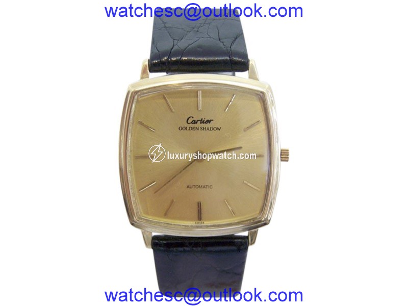 Cartier Golden Shadow 18K Yellow Gold / Leather Vintage 32mm Mens Watch Cartier