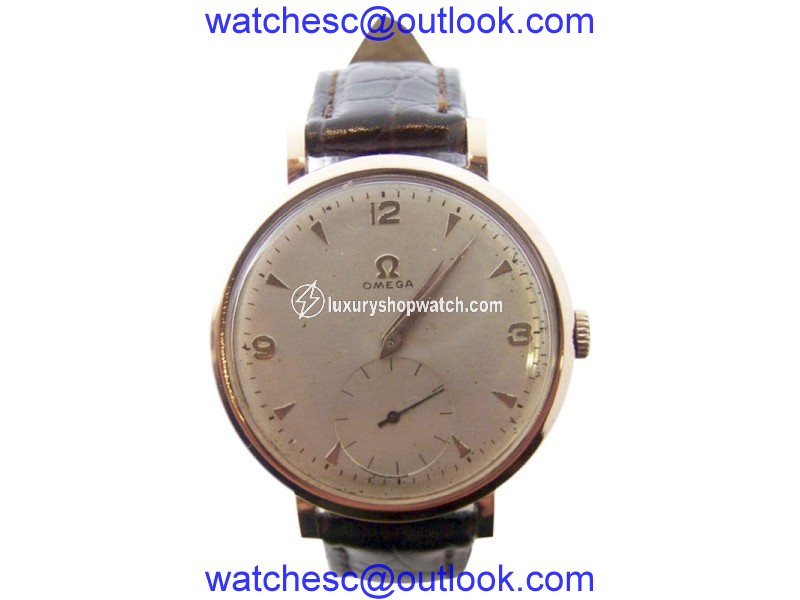 Omega 18K Rose Gold / Leather Manual Vintage 38mm Mens Watch Omega