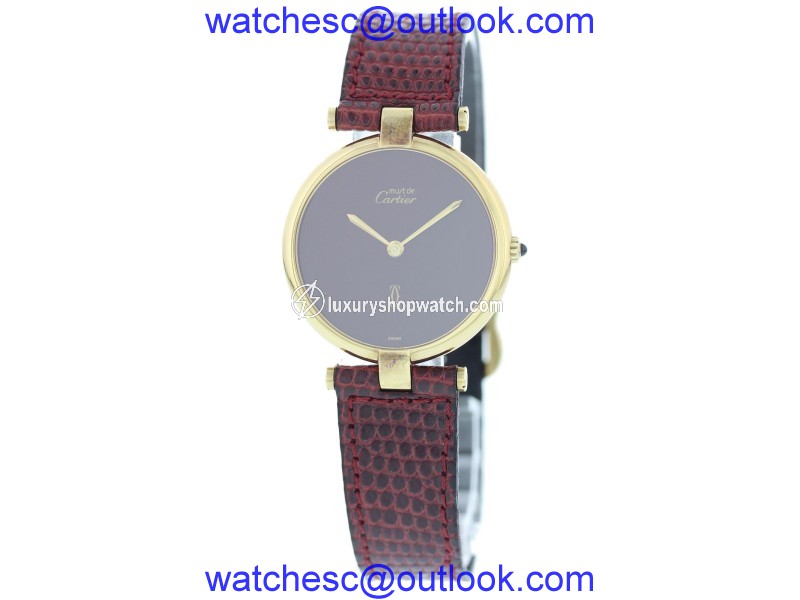 Cartier Vendome Argent & Leather Burgundy Dial Quartz Vintage 30mm Womens Watch Cartier