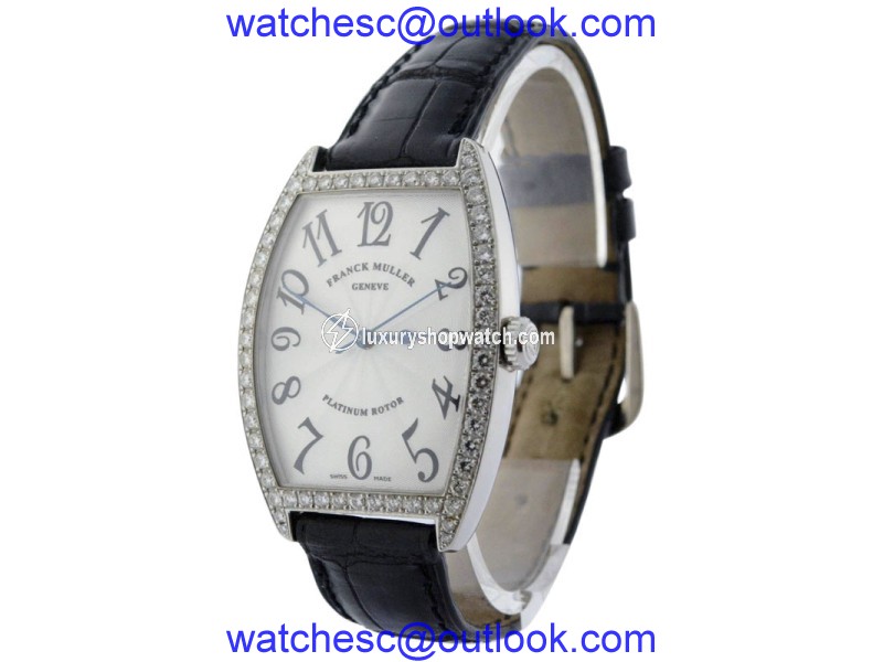 Franck Muller Curvex 2852 SC DP 18K White Gold & Leather with Diamonds Automatic 31mm Mens Watch Franck Muller