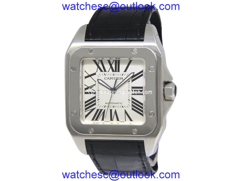 Cartier Santos 100 2656 Stainless Steel & Leather Automatic 38mm Mens Watch Cartier