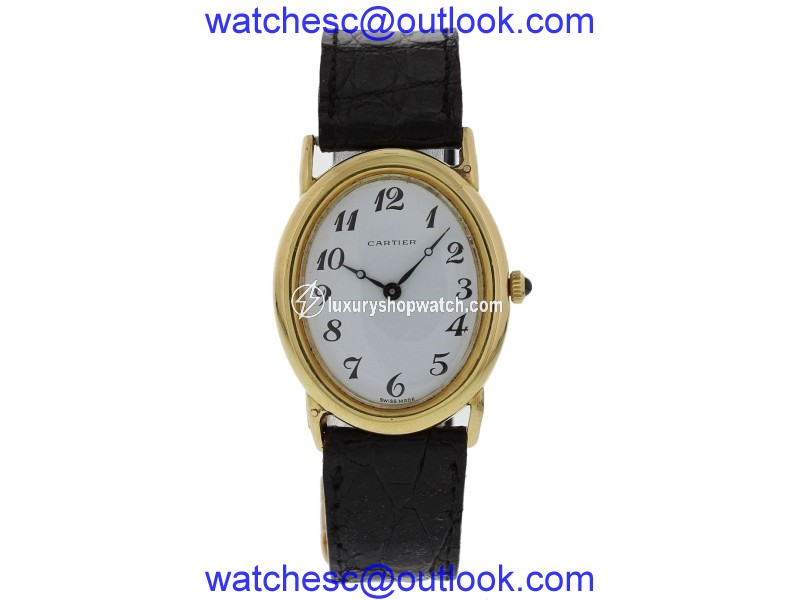 Cartier 9029.21 18K Yellow Gold & Leather Manual Vintage 28mm Womens Watch Cartier