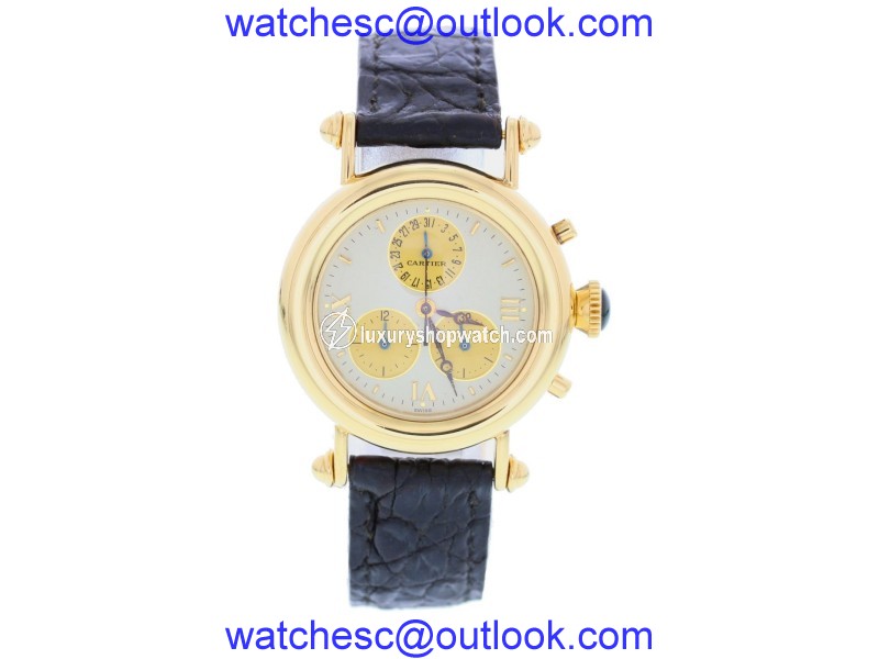 Cartier Diagono 1400 18K Yellow Gold & Leather Quartz 32mm Unisex Watch Cartier