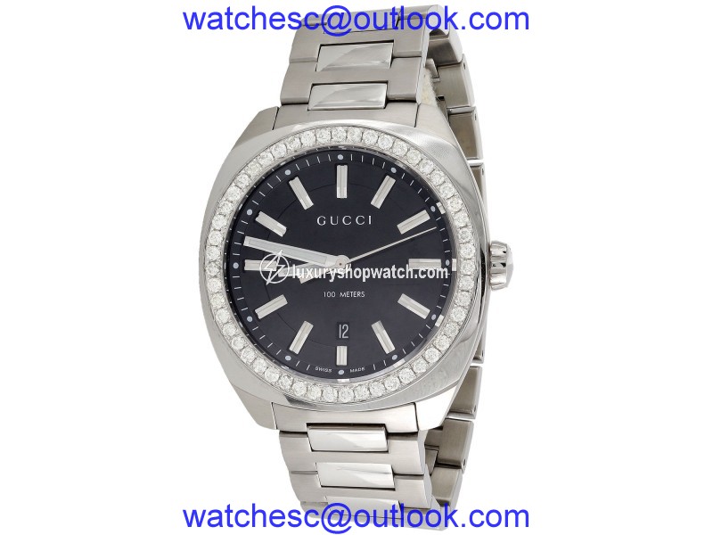 Gucci GC2570 YA142303 Stainless Steel with 1.60ct. Diamond Black Dial Quartz 41mm Mens Watch Gucci