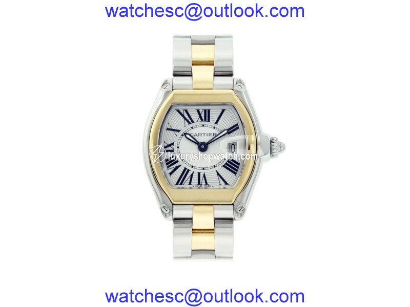 Cartier Roadster Two Tone Stainless Steel and 18K Yellow Gold Silver Roman Gold Bezel 29mm Womens Watch Cartier