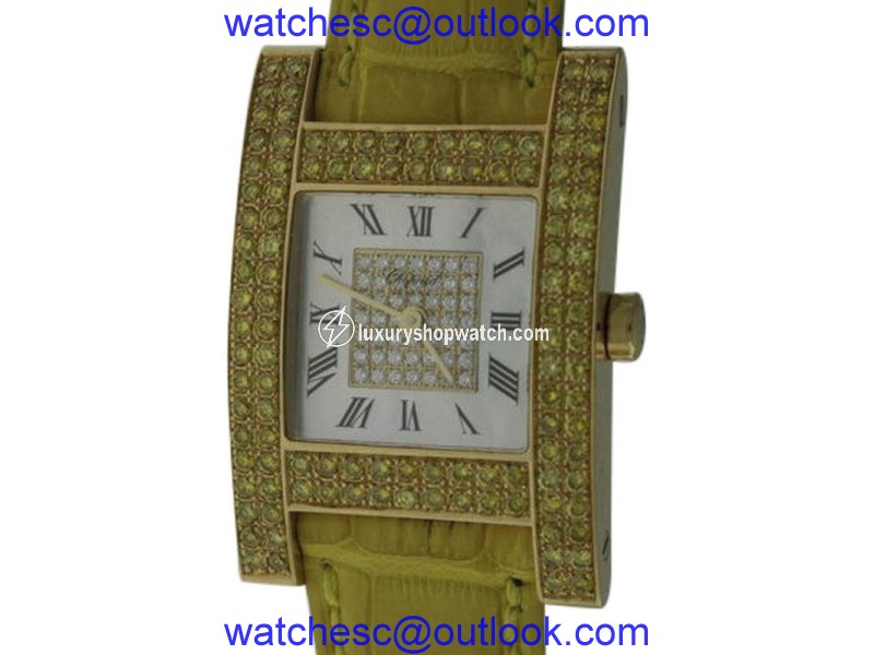 Chopard H 13/6818-45 18K Yellow Gold & Leather MOP & Diamond 24.5mm Watch Chopard