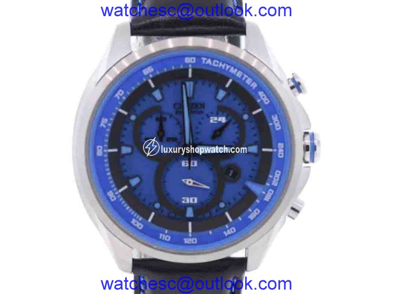 Citizen Eco-Drive AT2180-00L Stainless Steel with Black Leather with Blue Dial 44mm Mens Watch Citizen