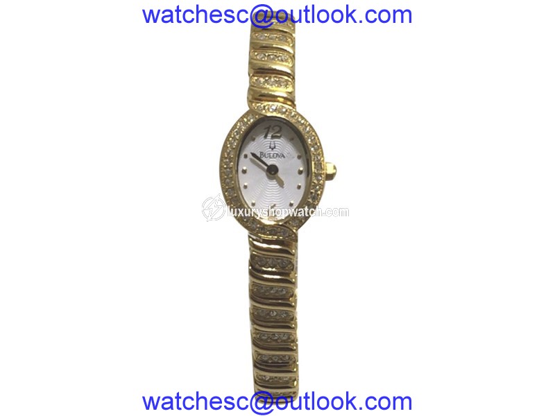 Bulova 97V23 Gold Tone Stainless Steel And Crystal Mother of Pearl Dial 17mm Womens Watch| Bulova