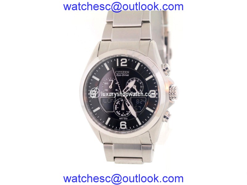 Citizen Eco-Drive JR3180-57E Stainless Steel with Black Dial 42mm Mens Watch Citizen