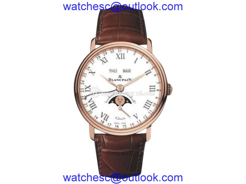 Blancpain Villeret 18K Rose Gold & Leather Moonphase Complete Calendar 42mm Mens Watch Blancpain
