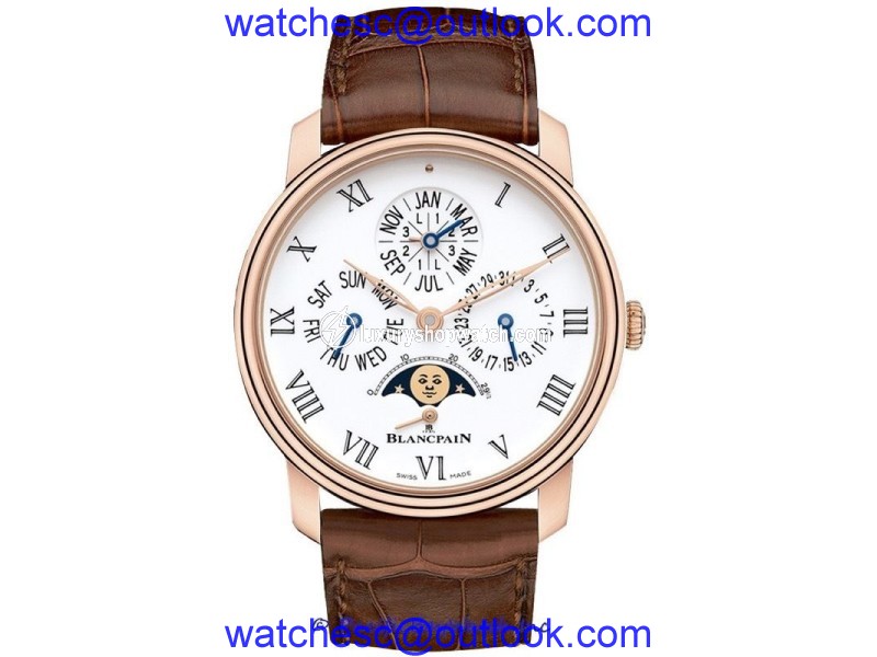 Blancpain Villeret Quantieme Perpetual 8 Days 18K Rose Gold 42mm Watch Blancpain