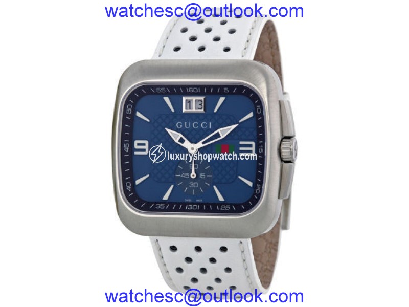 Gucci G-Coupe YA131304 Stainless Steel & Leather Blue Dial Quartz 40mm Mens Watch Gucci