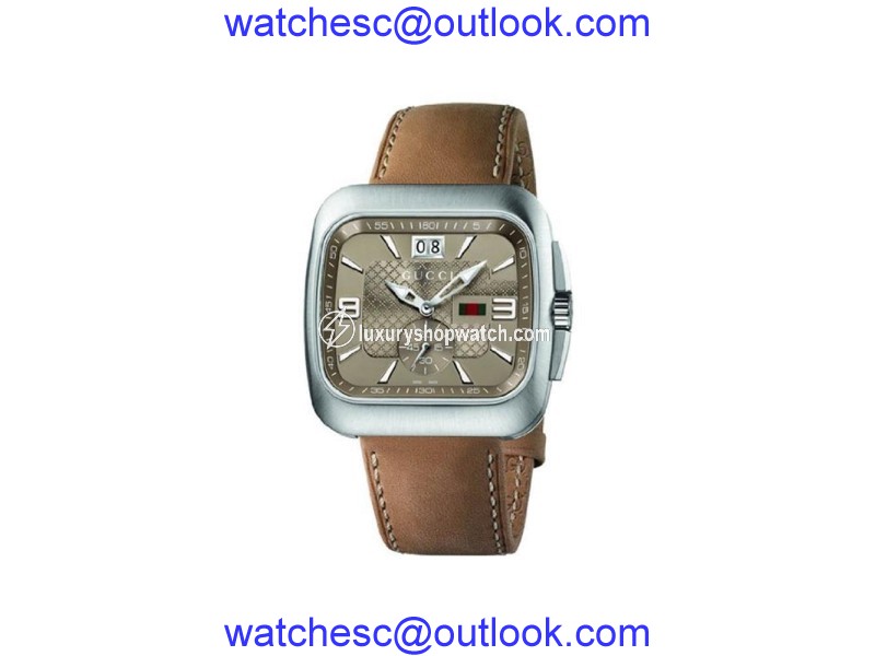 Gucci G-Coupe YA131312 Stainless Steel & Leather Brown Dial Quartz 40mm Mens Watch Gucci