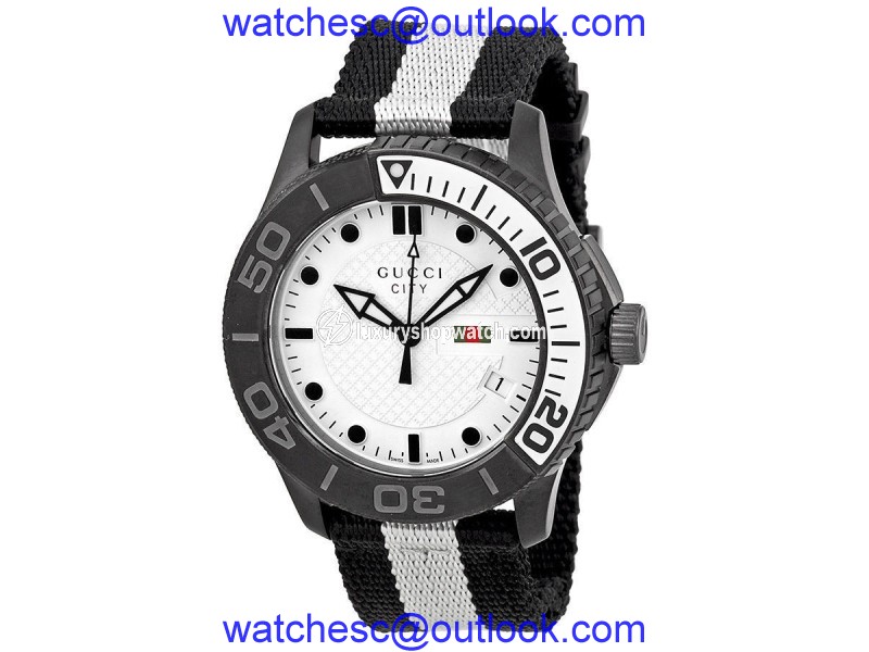 Gucci G-Timeless XL YA126243 Black White Stainless Steel & Nylon 44mm Mens Watch Gucci