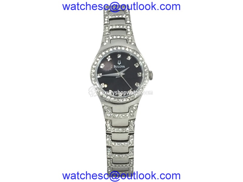 Bulova 96L170 Stainless Steel Crystal Black Dial 23mm Womens Watch Bulova