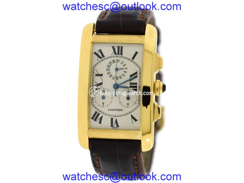 Cartier Tank Americaine 1730 18K Yellow Gold & Leather Quartz 26mm Unisex Watch Cartier