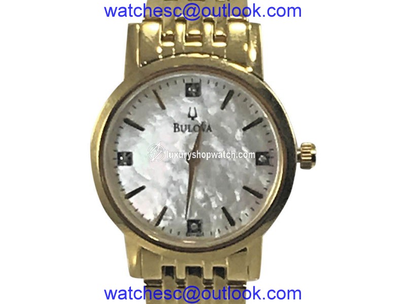 Bulova 97P103 Gold Tone Stainless Steel Diamond Mother of Pearl Dial 27mm Womens Watch| Bulova