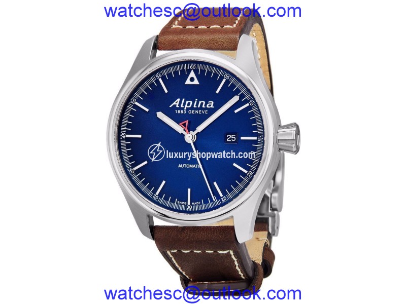 Alpina AL-525N4S6 Stainless Steel & Leather Blue Dial Automatic 44mm Mens Watch Alpina