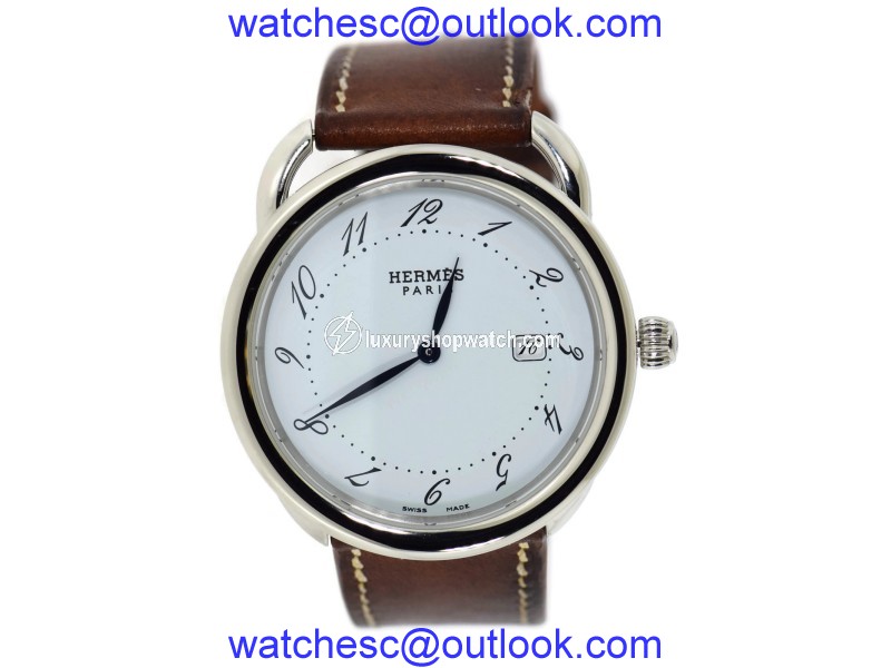 Hermes Arceau AR5.710 Stainless Steel & Leather Quartz 38mm Mens Watch Hermes