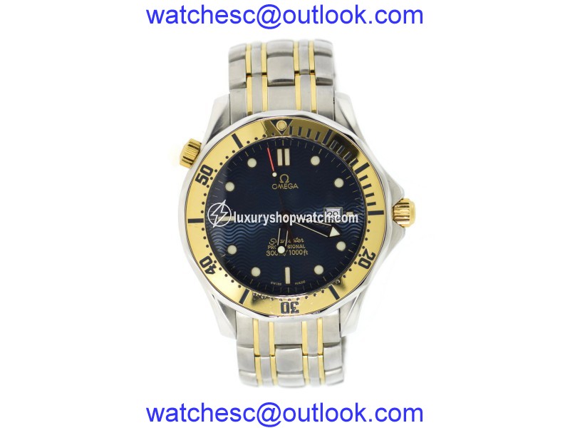 Omega Seamaster 2332.80 18K Yellow Gold / Stainless Steel with Blue Dial 41mm Mens Watch Omega