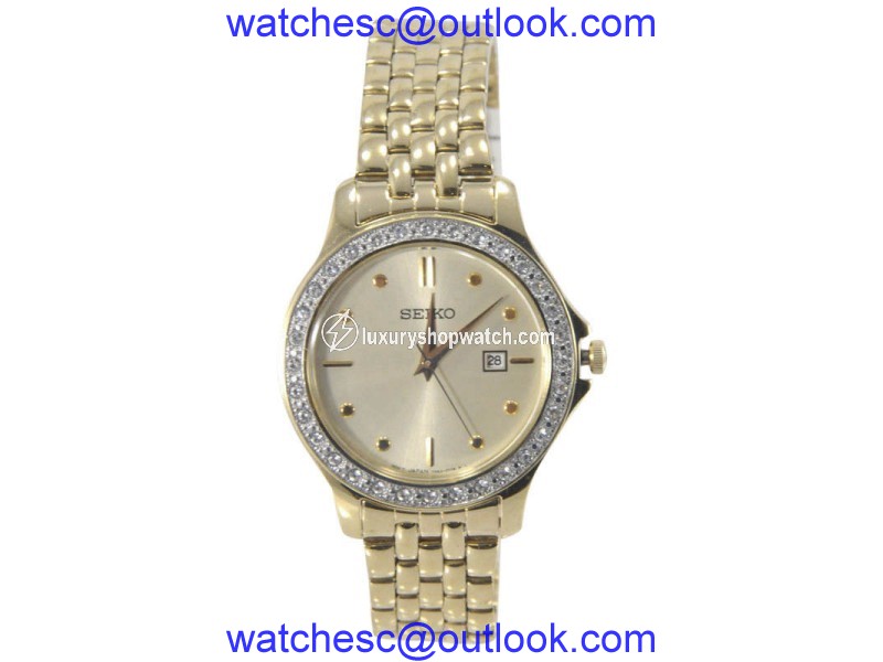 Seiko SXDF92 Gold Tone Stainless Steel & Gold Dial 30mm Womens Watch Seiko
