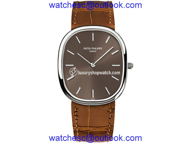 Patek Philippe 18K White Gold / Brown Leather with Brown Dial 31.1mm Mens Watch Patek Phillipe