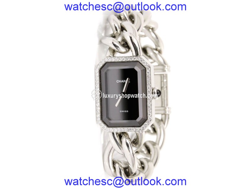 Chanel Premiere L Silver & Black Diamonds Bezel Womens Wristwatch Chanel