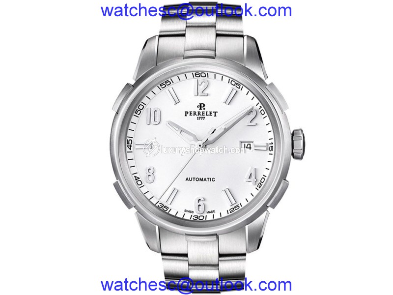 Perrelet Class-T A1068/A Stainless Steel Automatic White Dial 42mm Mens Watch Perrelet
