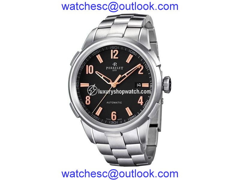 Perrelet Class-T A1068/C Stainless Steel Black Dial Automatic 42mm Mens Watch Perrelet