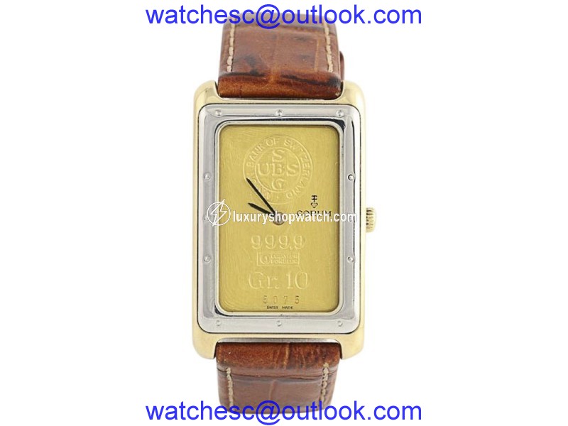 Corum Ingot Stainless Steel & 14K Gold Leather Quartz 25.1mm Mens Watch Corum