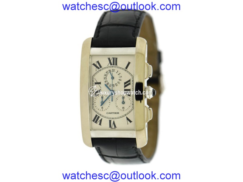 Cartier Tank Americaine 2312 18K White Gold & Leather Quartz 27mm Mens Watch Cartier