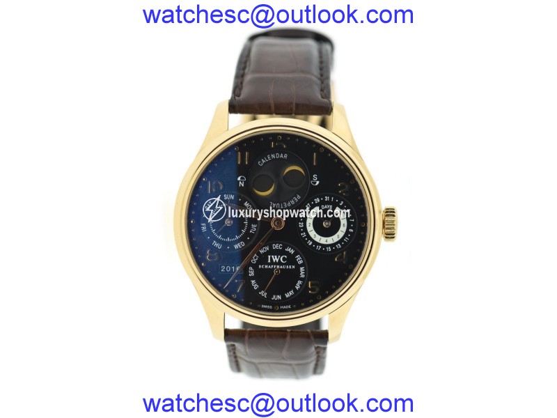 IWC Portuguese Perpetual Calendar 5021-03 18K Rose Gold & Leather Automatic 44mm Mens Watch IWC